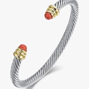 Victoria Leland Design Elegant Silver and Gold Bracelet with Coral Accents